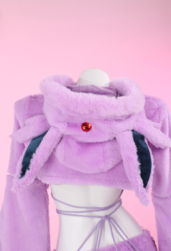 Furry Paw Sexy Lingerie Kawaii Purple Plush Homewear Paw Gloves Hoodie and Bra Panty with Stockings